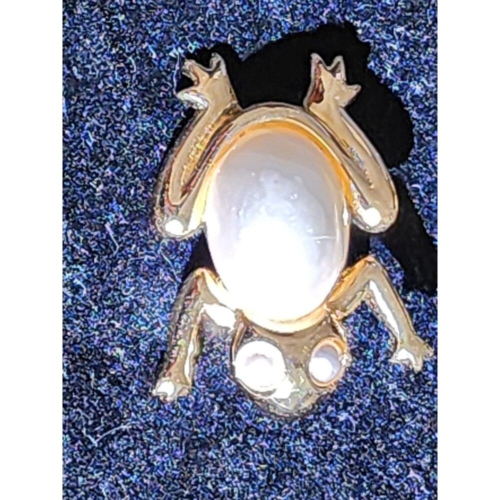 Vintage Gold Tone Faux Pearl Napier Frog Pin Brooch